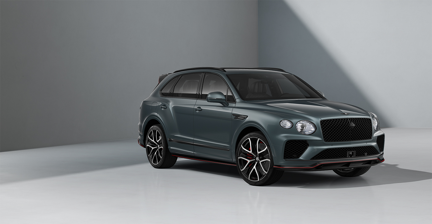 Emil Frey Exclusive Cars GmbH | Bentley München Bentley Bentayga Speed SUV in Storm Grey Satin paint and 23" Black Painted and Bright Machined Wheels – front 3/4