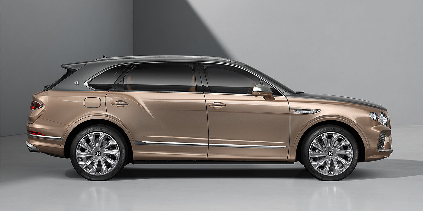 Emil Frey Exclusive Cars GmbH | Bentley München Bentley Bentayga EWB Mulliner SUV in Magnetic and Rose Gold paint and 22" Mulliner wheels profile