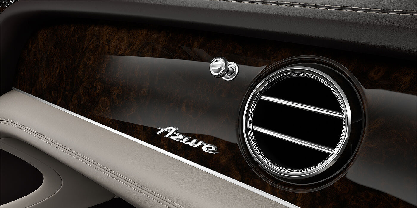 Emil Frey Exclusive Cars GmbH | Bentley München Bentley Bentayga EWB Azure SUV veneer detail in Dark Stained Burr Walnut with Azure chrome fascia badge