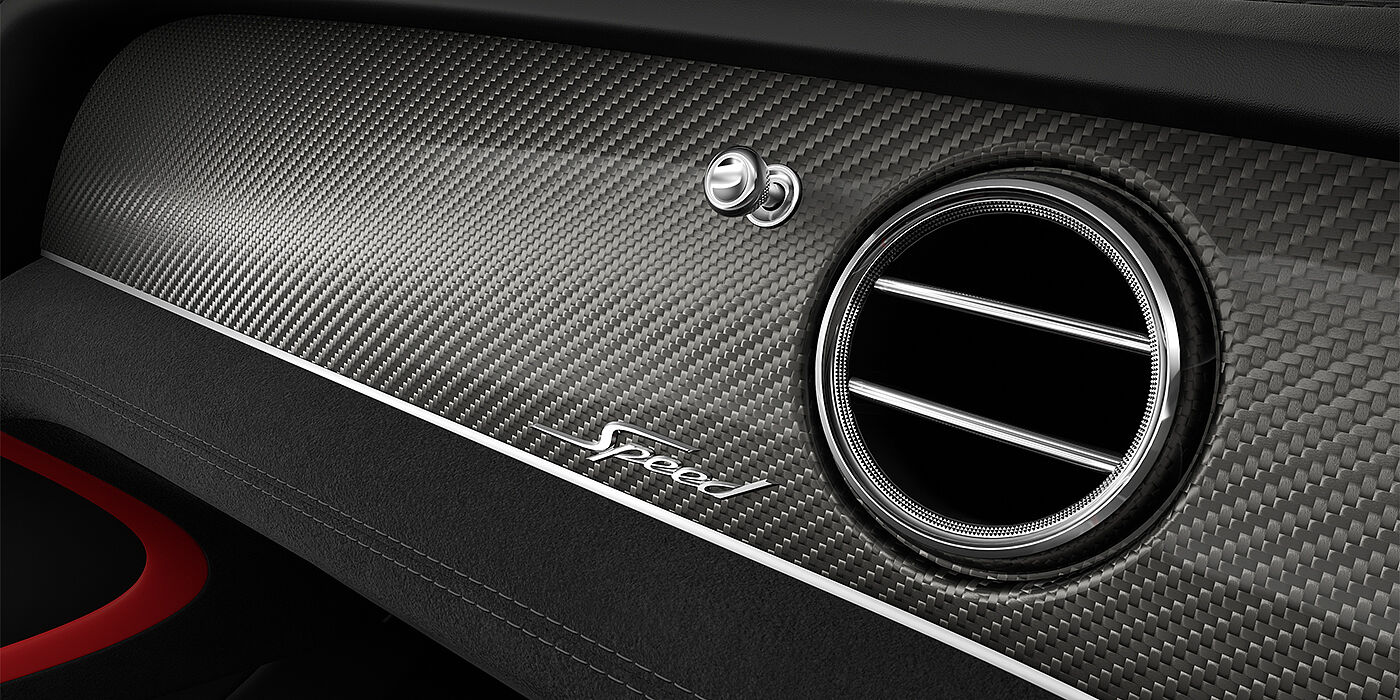 Emil Frey Exclusive Cars GmbH | Bentley München Bentley Bentayga Speed SUV veneer detail in Carbon Fibre with Speed fascia badge