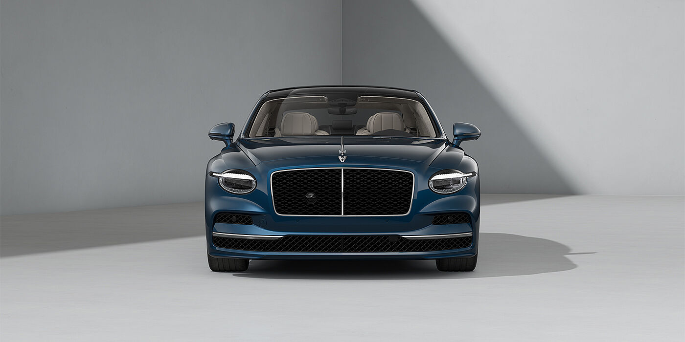 Emil Frey Exclusive Cars GmbH | Bentley München New Bentley Flying Spur sedan in Marlin blue paint full front with 22" Ten Spoke Black Painted and Bright Machined wheels
