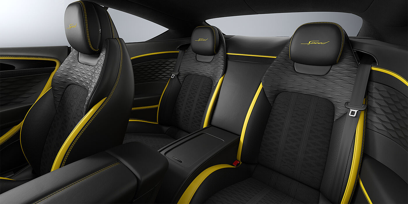 Emil Frey Exclusive Cars GmbH | Bentley München Bentley Continental GT Speed coupe rear interior in Cyber yellow and Beluga black hides