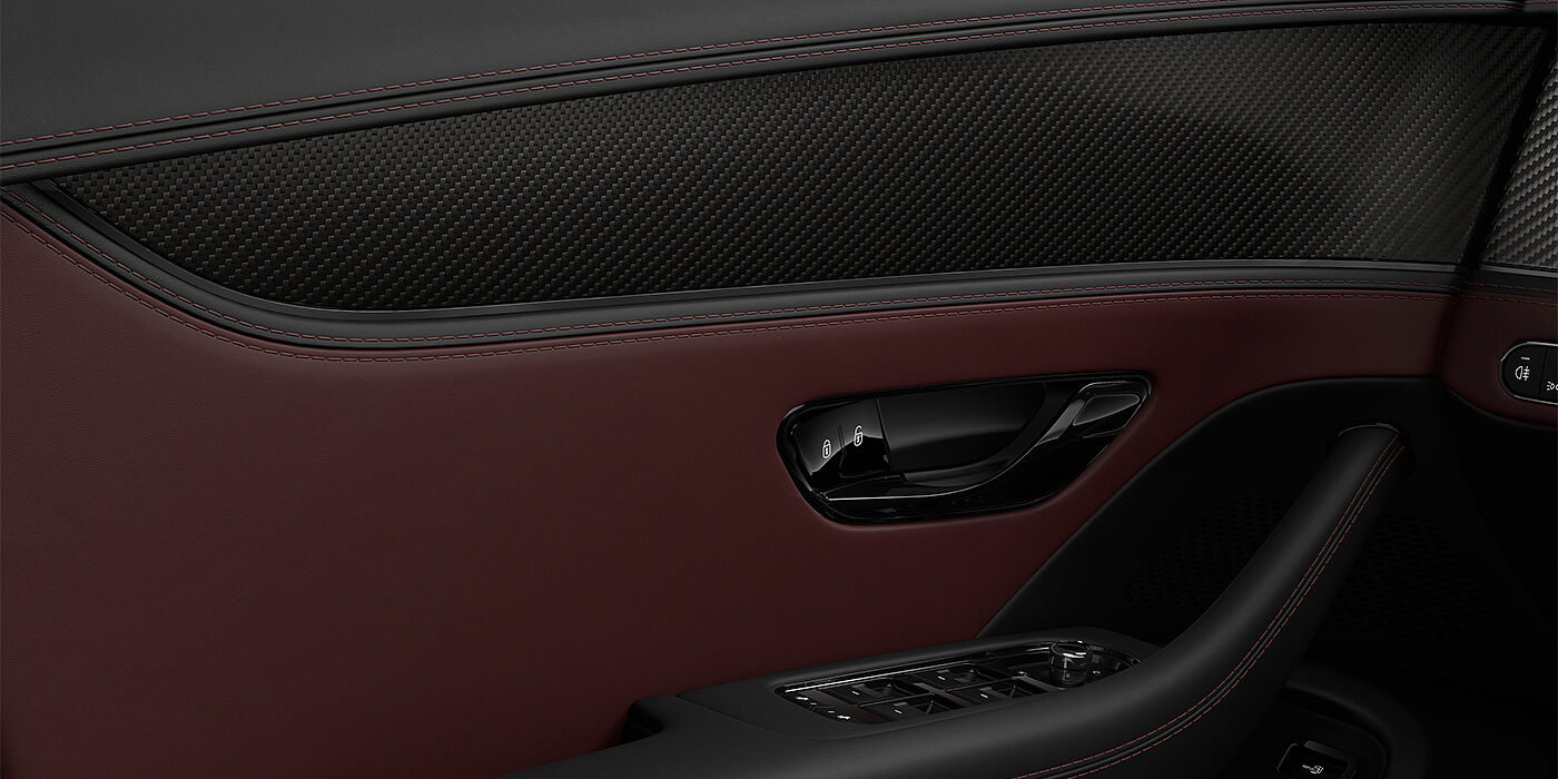Emil Frey Exclusive Cars GmbH | Bentley München New Bentley Flying Spur S sedan door interior in Cricket ball red and Beluga black hides