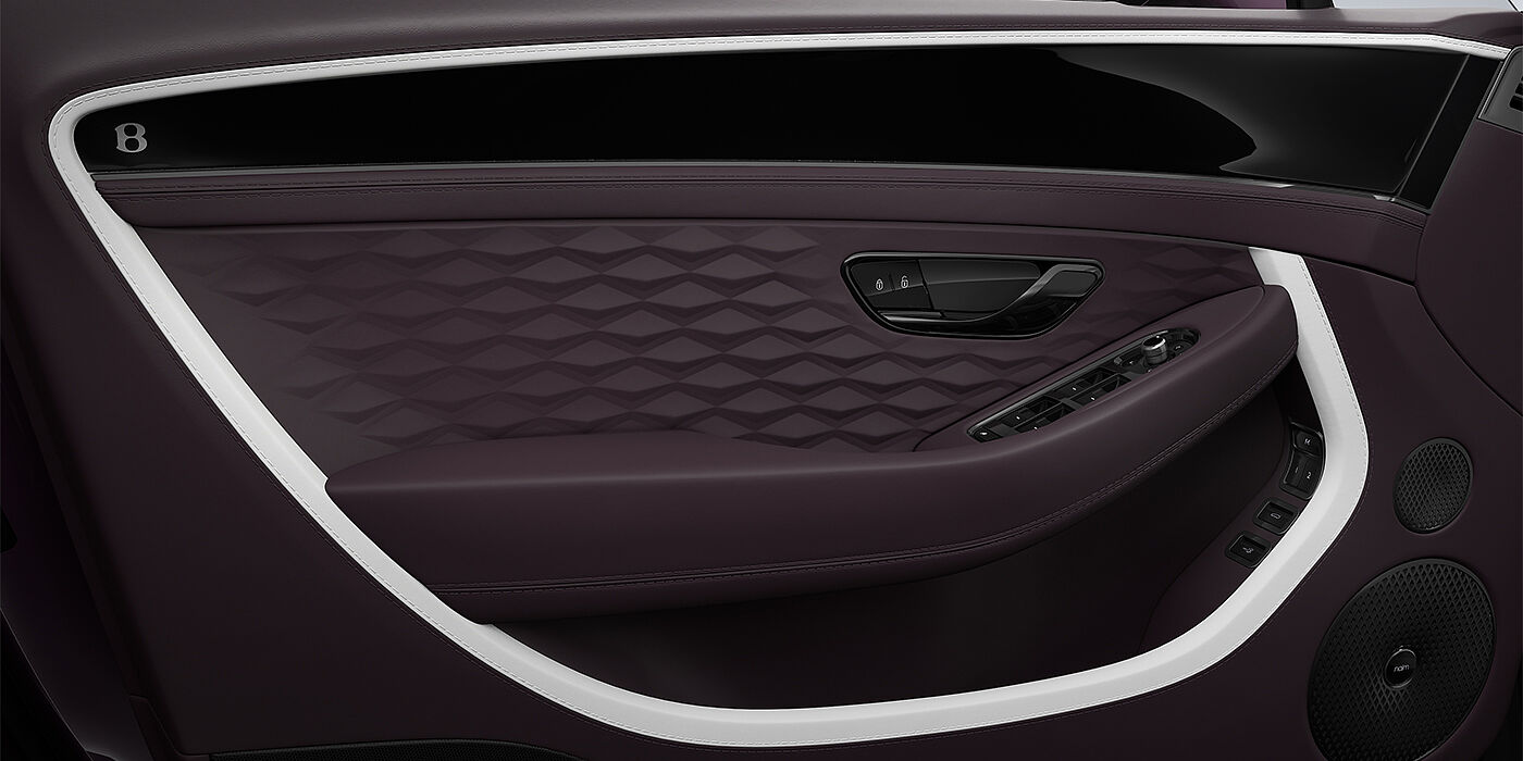 Emil Frey Exclusive Cars GmbH | Bentley München Bentley Continental GT Mulliner coupe door detail in Beluga black and Damson hides with white accent hide