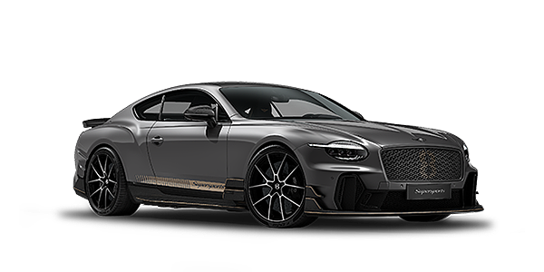 Emil Frey Exclusive Cars GmbH | Bentley München Bentley Supersports front three quarter in "Nightfall" Design theme with Anthracite gloss exterior paint, Camel accents and Camel and Beluga black striping.