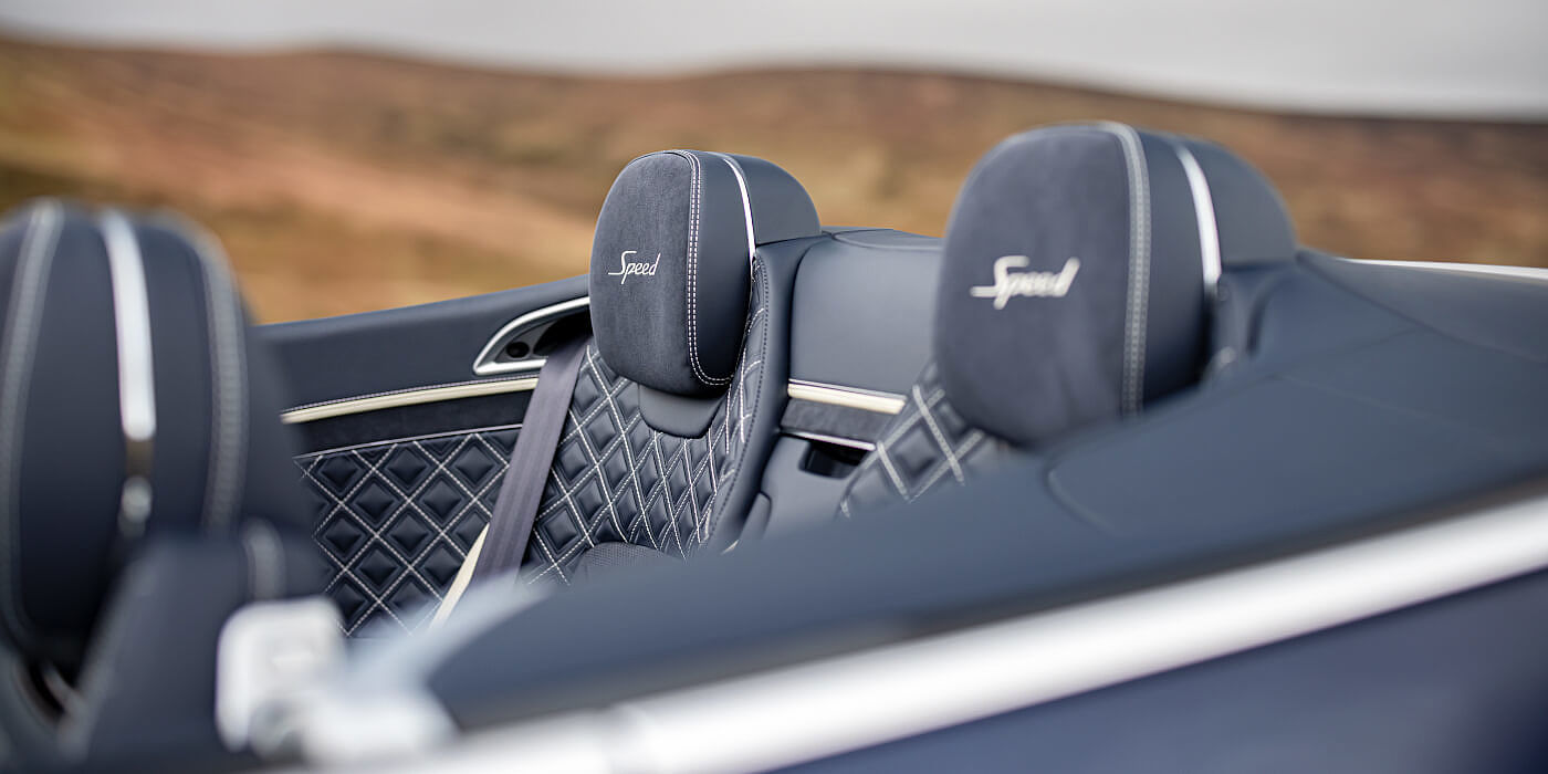 Emil Frey Exclusive Cars GmbH | Bentley München Bentley Continental GTC Speed convertible rear interior in Imperial Blue and Linen hide