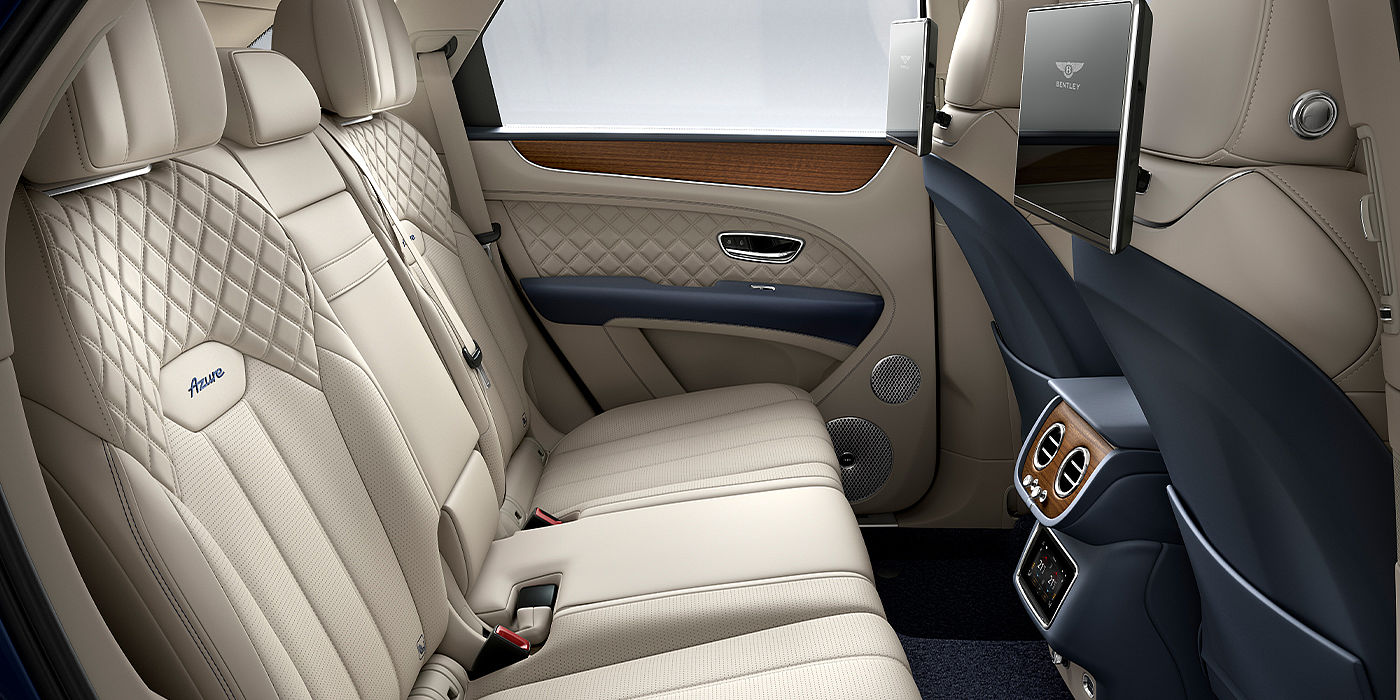Emil Frey Exclusive Cars GmbH | Bentley München Bentley Bentayga Azure SUV rear interior in Imperial Blue and Linen hide