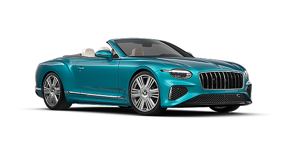 Emil Frey Exclusive Cars GmbH | Bentley München Bentley Continental GTC Azure convertible in Topaz Blue paint and 22" Azure wheels - front 3/4