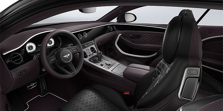 Emil Frey Exclusive Cars GmbH | Bentley München Bentley Continental GT Mulliner coupe front interior in Beluga black and Damson hides with white accent hide