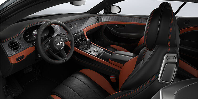 Emil Frey Exclusive Cars GmbH | Bentley München Bentley Continental GT Coupé vorne Innenraum in Newmarket Tan und Beluga Black Leder mit Diamond Brushed Dark Tint Aluminium Furnier