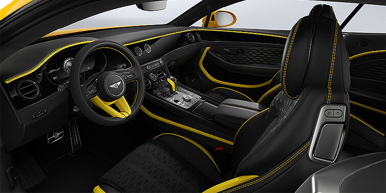 Emil Frey Exclusive Cars GmbH | Bentley München Bentley Continental GT Speed coupe front interior in Cyber yellow and Beluga black hides