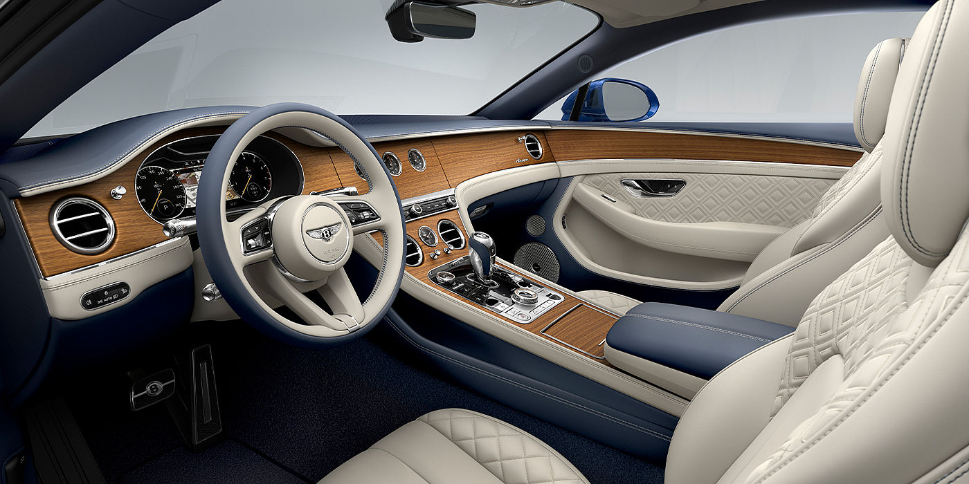 Emil Frey Exclusive Cars GmbH | Bentley München Bentley Continental GT Azure coupe front interior in Imperial Blue and linen hide