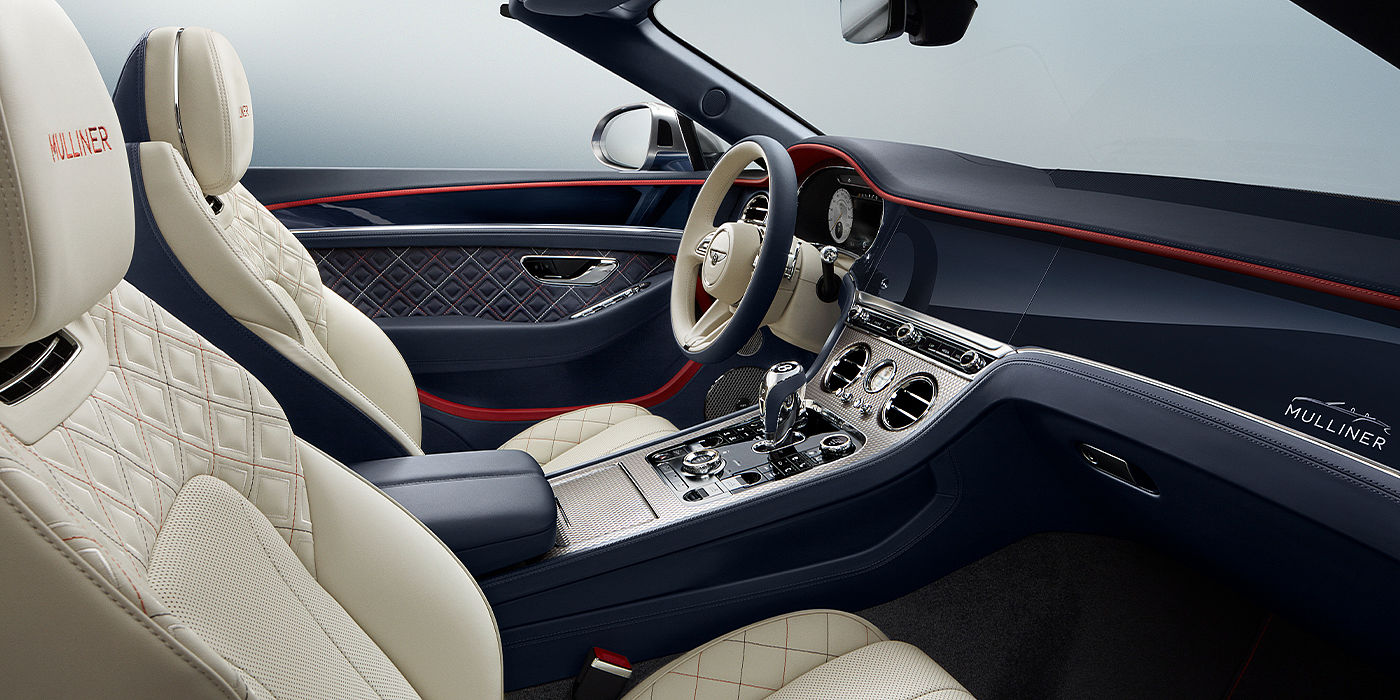 Emil Frey Exclusive Cars GmbH | Bentley München Bentley Continental GTC Mulliner convertible front interior in Imperial Blue and Linen hide