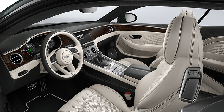 Emil Frey Exclusive Cars GmbH | Bentley München Bentley Continental GT Azure coupe front interior in Linen and Cumbrian Green hides