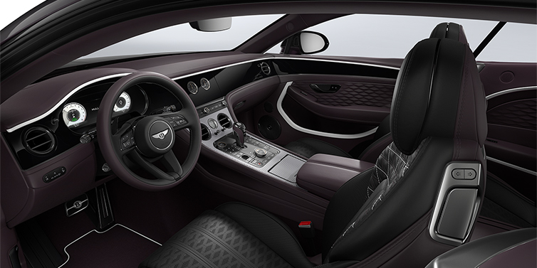 Emil Frey Exclusive Cars GmbH | Bentley München Bentley Continental GT Mulliner coupe front interior in Beluga black and Damson hides with white accent hide