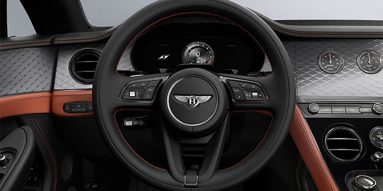 Emil Frey Exclusive Cars GmbH | Bentley München Bentley Continental GT Coup&eacute; Lenkrad und Armaturenbrett in Newmarket Tan und Beluga Black Leder mit Diamond Brushed Dark Tint Aluminium Furnier