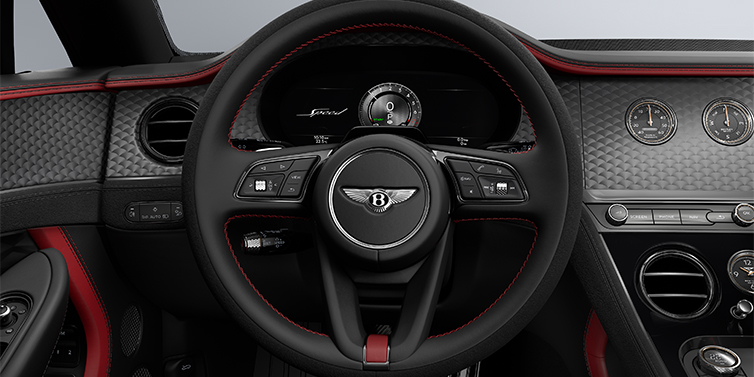 Emil Frey Exclusive Cars GmbH | Bentley München Bentley Continental GTC Speed convertible steering wheel in Hotspur red and Beluga black hides